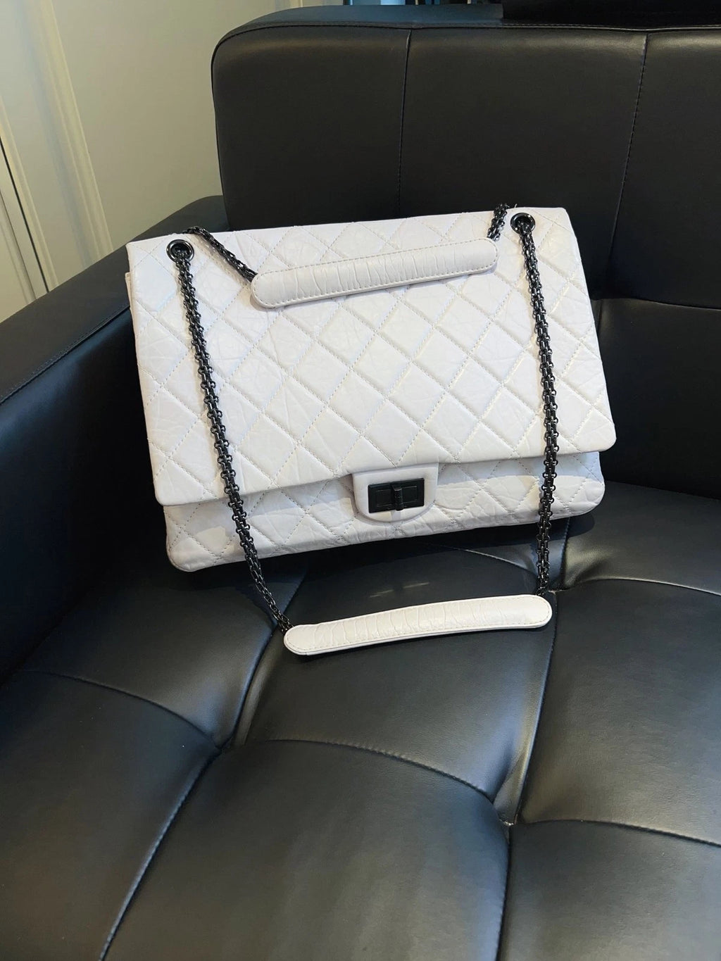 Chanel 2.55 Calfskin Chain GM Shoulder Bag So Black Used Women Classic Diamond