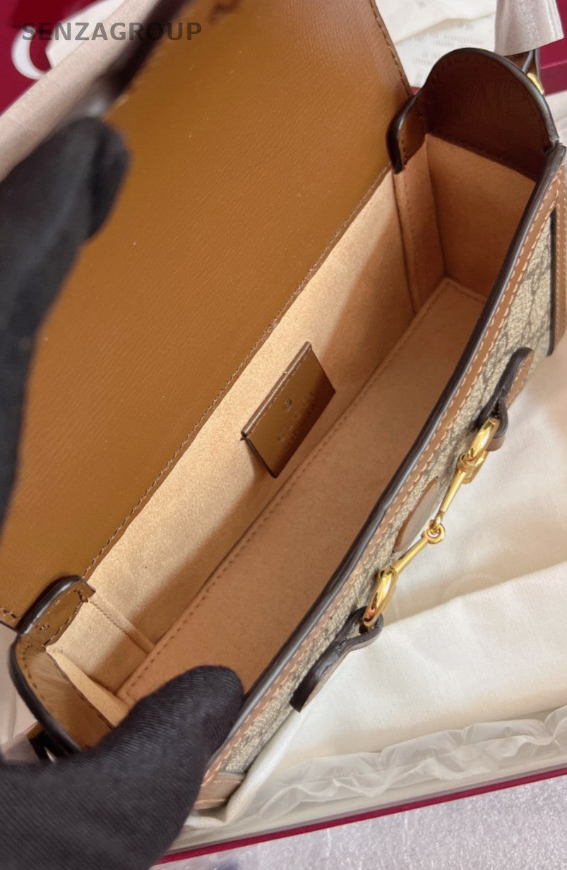 GUCCI Horsebit 1955 Monogram Shoulder bag Crossbody Brown Women Brand NEW