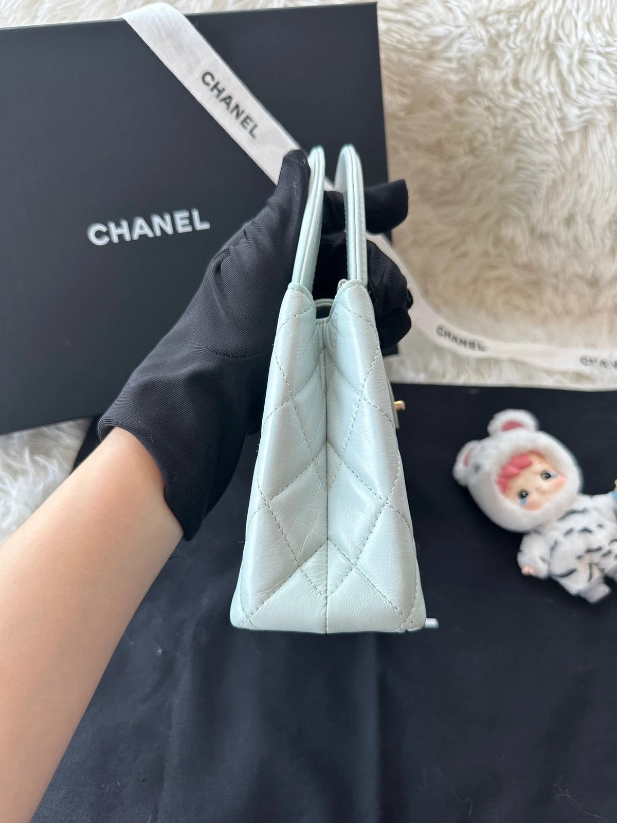 CHANEL Large Baby Blue Calfskin Kelly Bag For Women