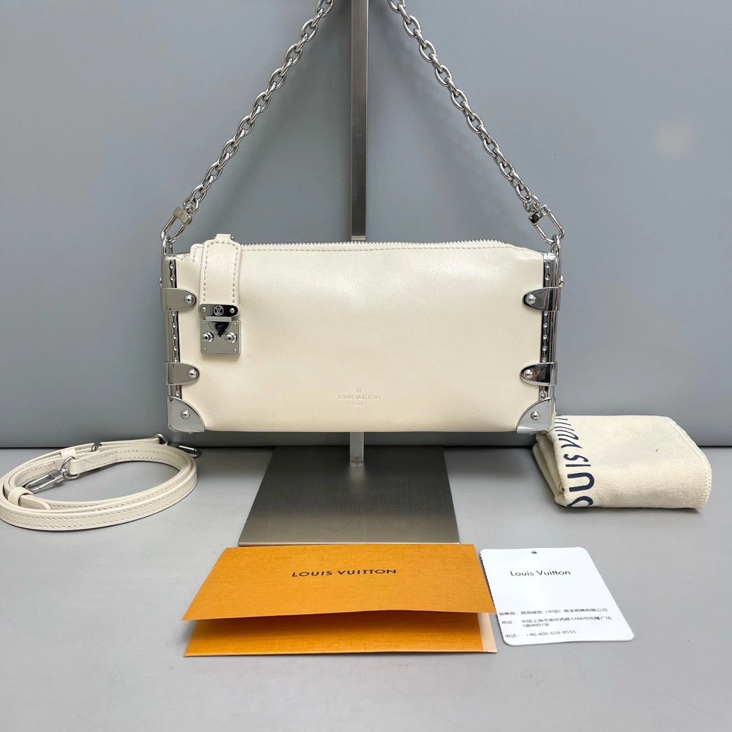 Louis Vuitton Slim Trunk Beige 2Way Crossbody Shoulder Bag Women Classic