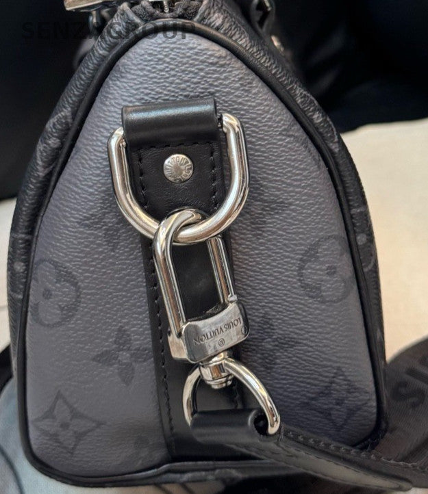Louis Vuitton Keepall Monogram Top Handle Bag Black Silver Unisex Adults Classic
