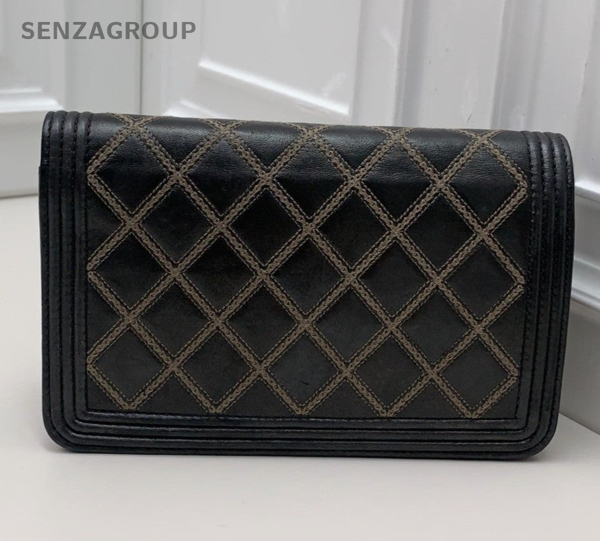 Chanel Leboy WOC Chain Shoulder Bag Black Gold Women Classic Diamond