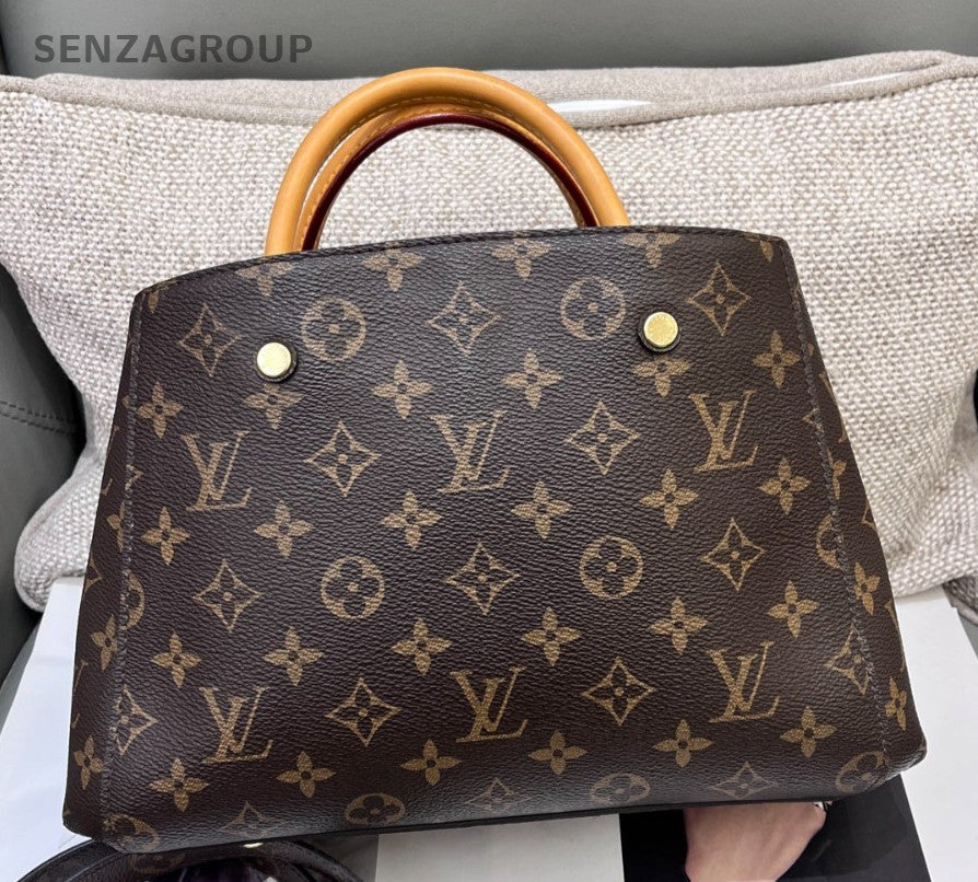 Louis Vuitton Montaigne BB Monogram Top Handle Bag Crossbody Brown Women Classic
