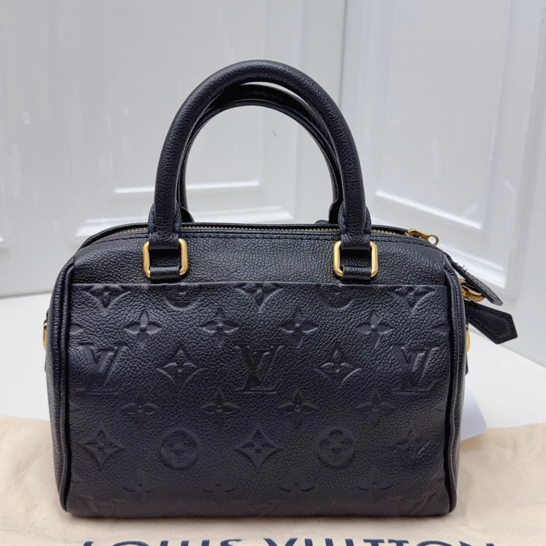 Louis Vuitton Speedy 20 Calfskin Top Handle Crossbody Bag Black Women Classic