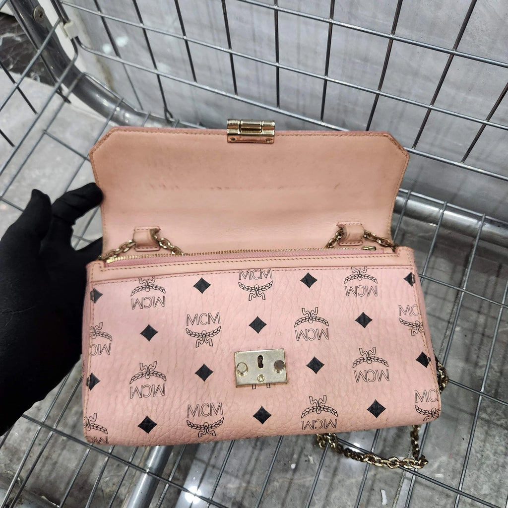 MCM Pink Monogram Chain Shoulder Crossbody For Women