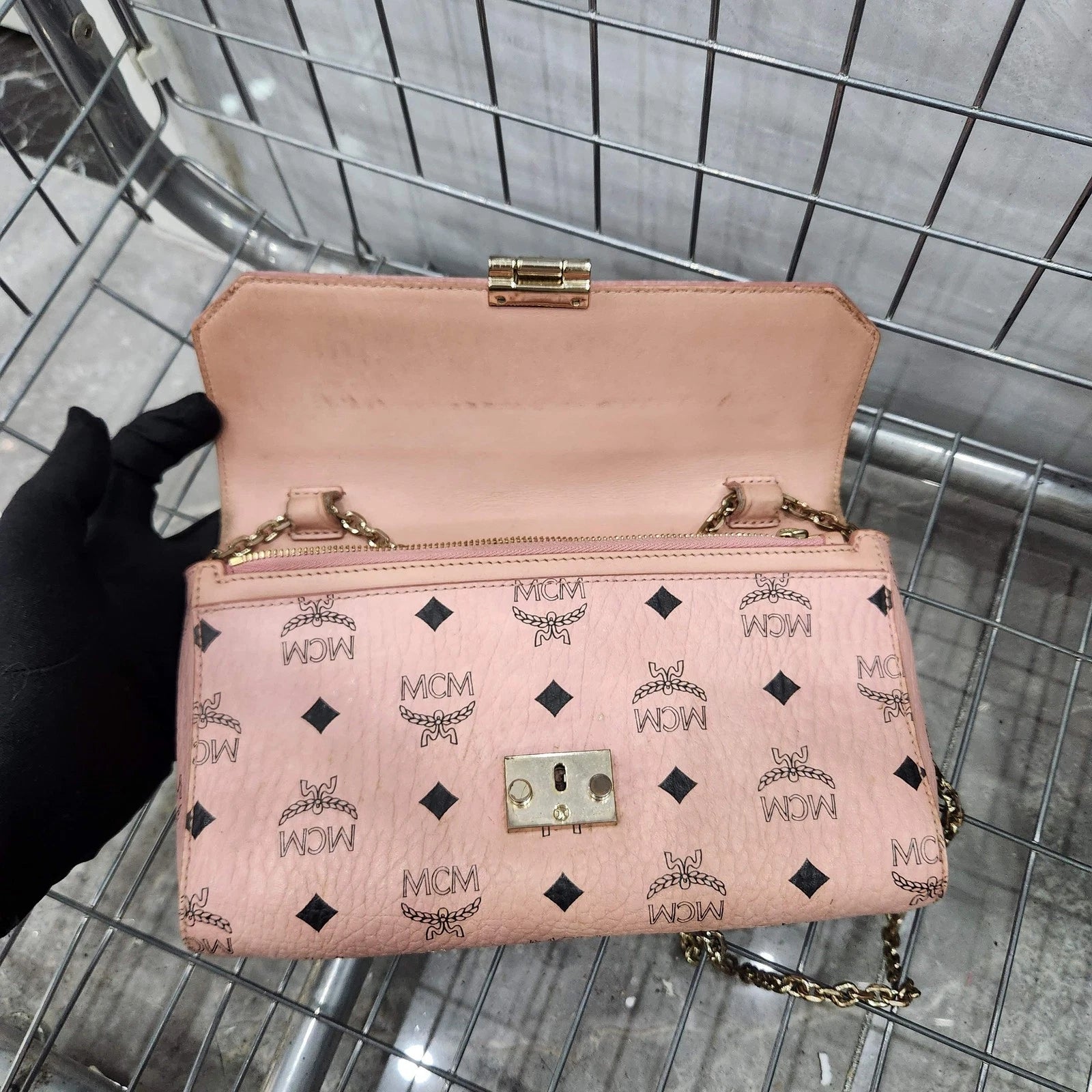 MCM Pink Monogram Chain Shoulder Crossbody For Women