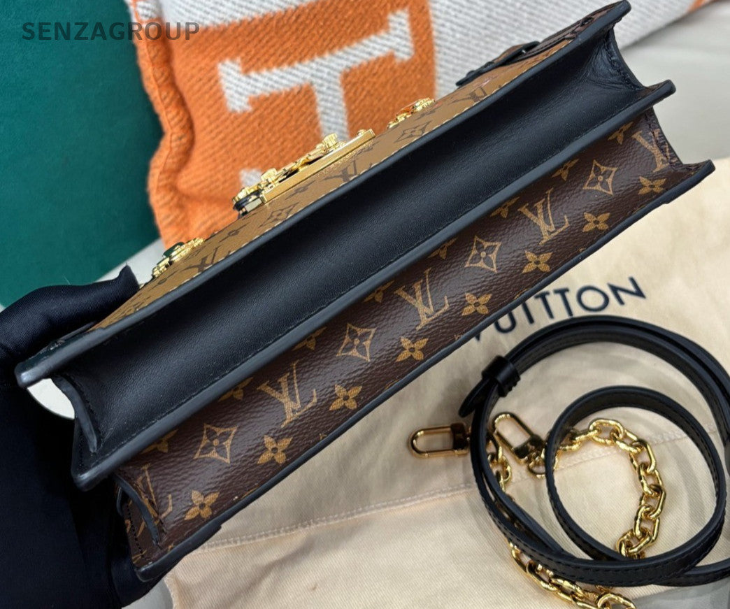 Louis Vuitton Trunk Monogram Clutch Shoulder Bag Crossbody Brown Gold Women