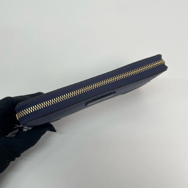 Gucci Navy Blue Leather Long Zip Wallet Clutch For Women