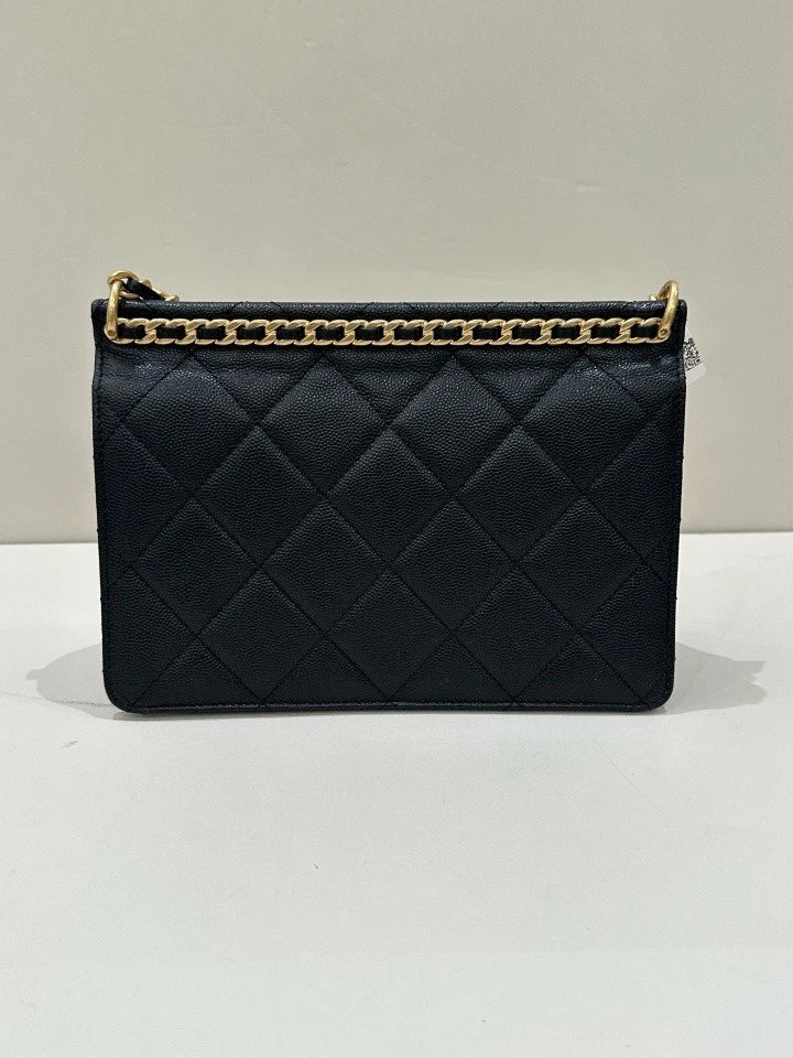 CHANEL Black Gold Flap Chain Shoulder Bag For Women