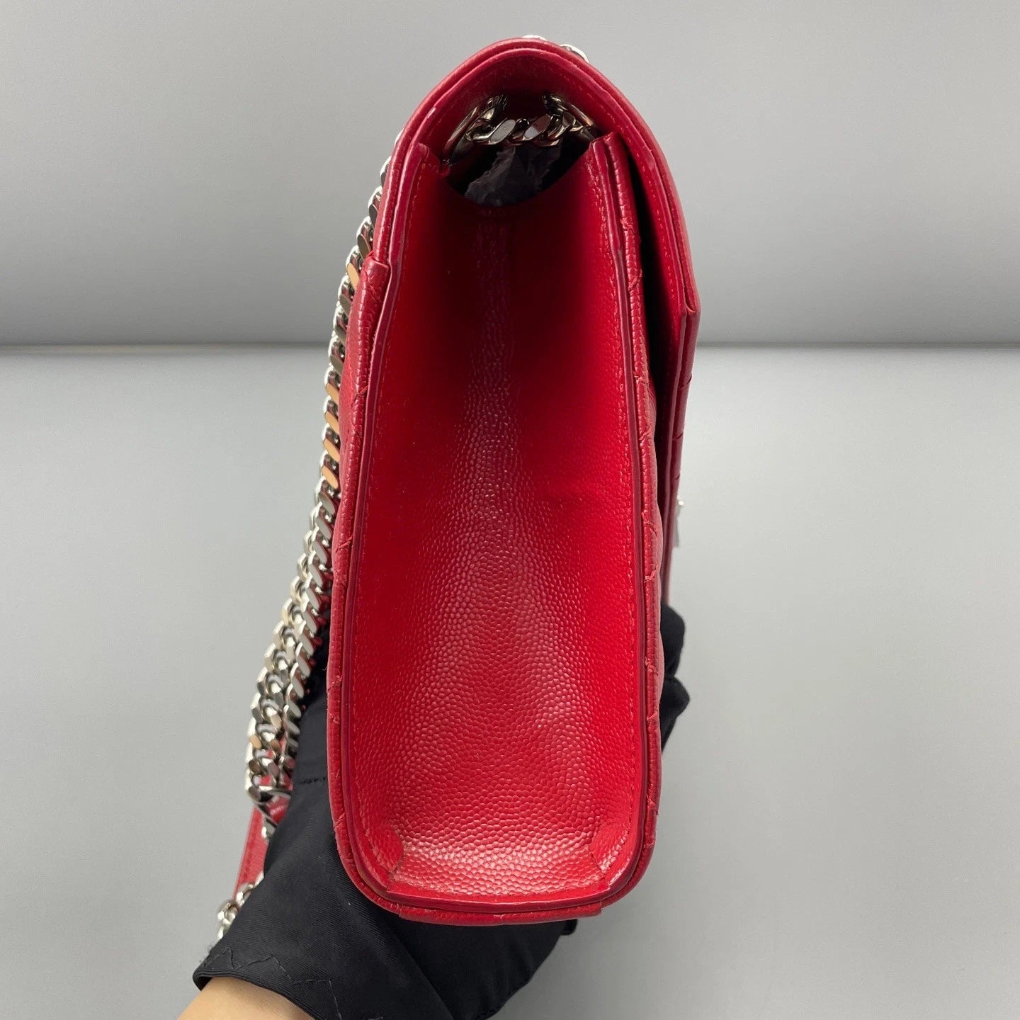 Saint Laurent Envelope Bag Chain Shoulder Bag Red Silver Hardware Women Fashion