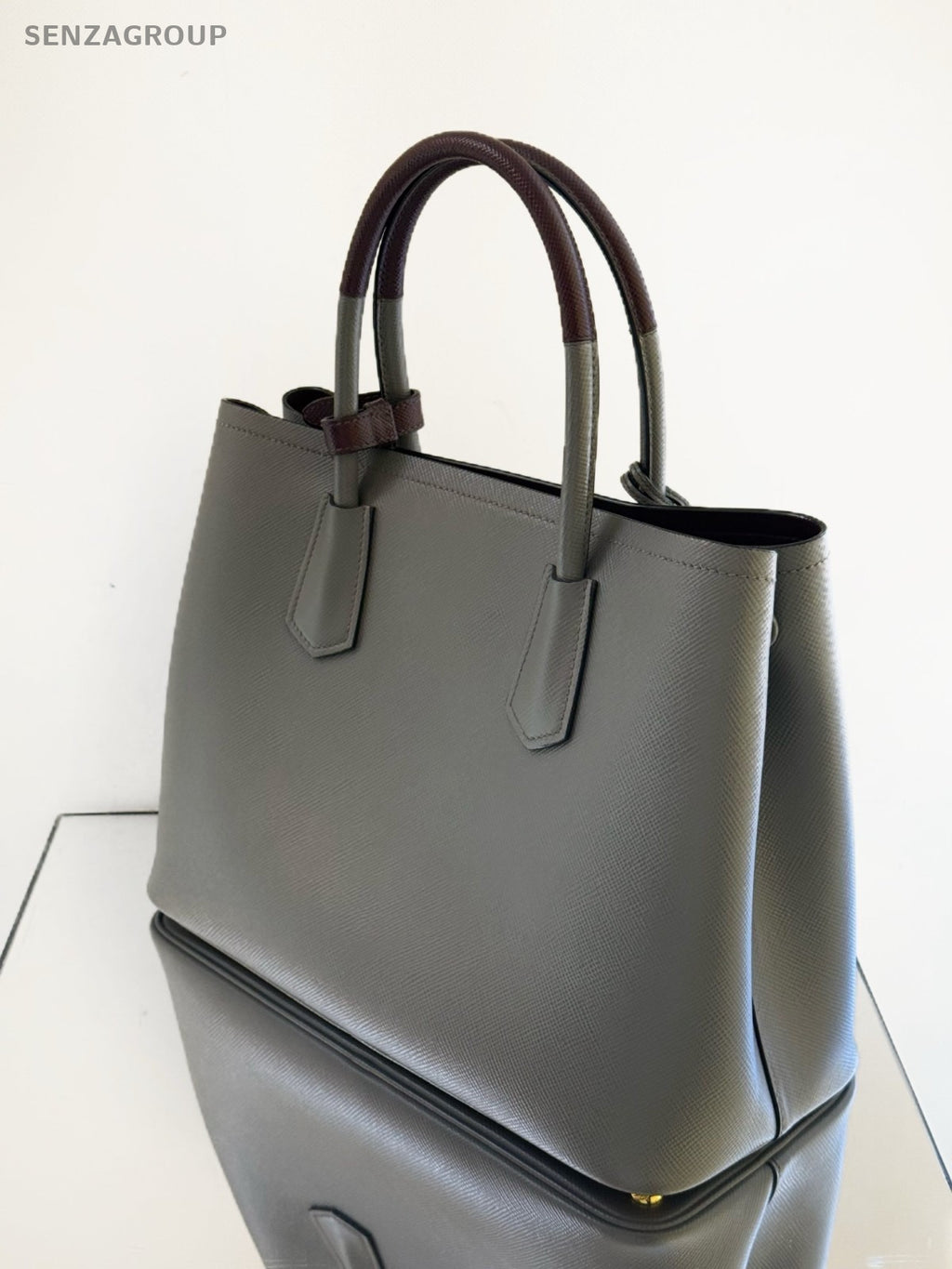 Prada Double Classic Cross-Grain Calfskin Top Handle Shoulder Crossbody Bag Gray