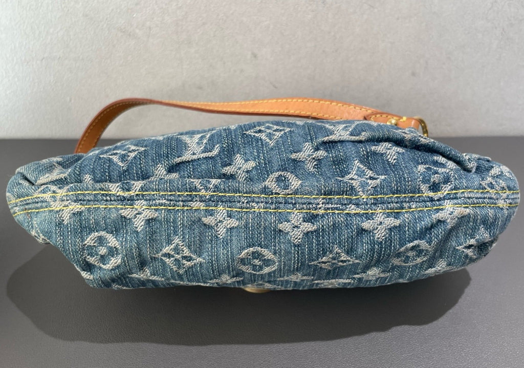 Louis Vuitton Monogram Vintage Shoulder Bag Blue Gold Women Classic