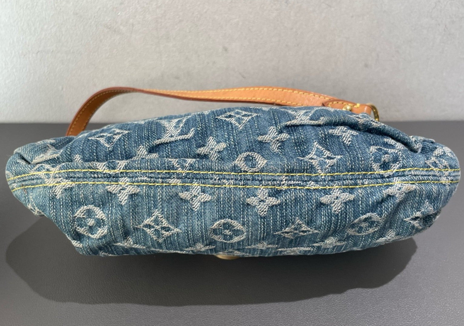 Louis Vuitton Monogram Vintage Shoulder Bag Blue Gold Women Classic