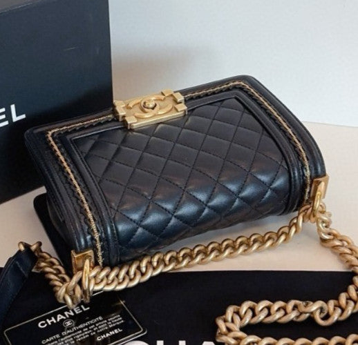 Chanel Leboy PM Chain Shoulder Bag Crossbody Black Gold Women Classic Fashion