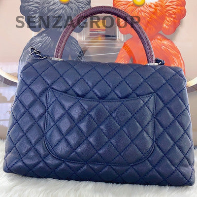 Chanel Coco Handle Calfskin Blue Silver Hardware Tote Chain Crossbody Bag