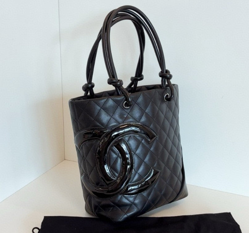 Chanel Cambon PM Top Handle Shoulder Bag Black Diamond Women Classic Vintage