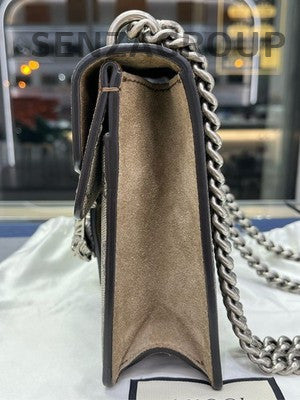 Gucci Small Dionysus Shoulder Bag Suede Brown Silver Hardware