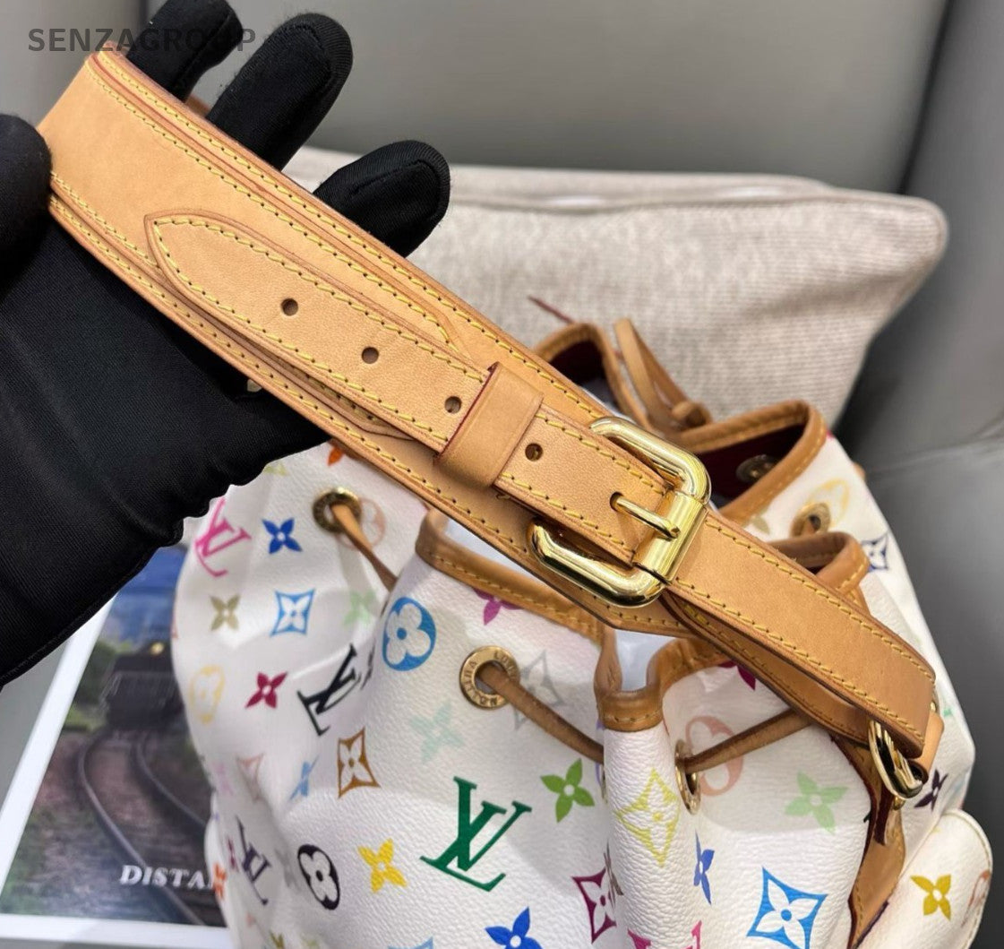 Louis Vuitton Monogram Bucket White Multicolor Gold Shoulder Bag Women Classic