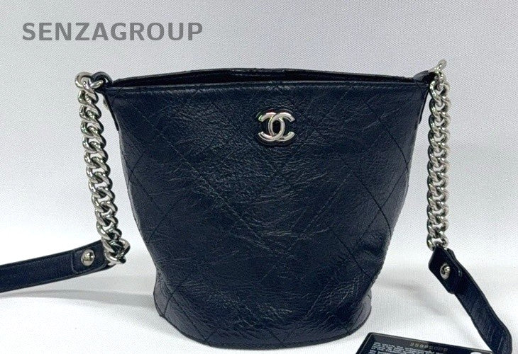 Chanel Waxed Calfskin 2ways Shoulder Crossbody Bag Women Black