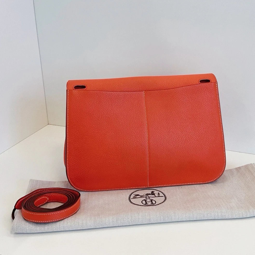 Hermes Halzan31 TC Leather Handbag Crossbody Orange Silver Hardware