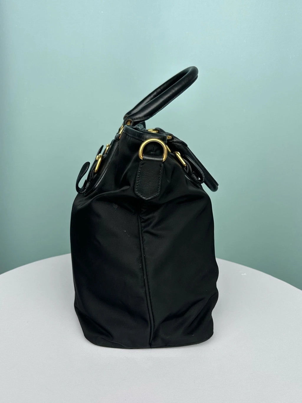 Prada Tote Black Top Handle Shoulder Crossbody Bag Gold Hardware Women