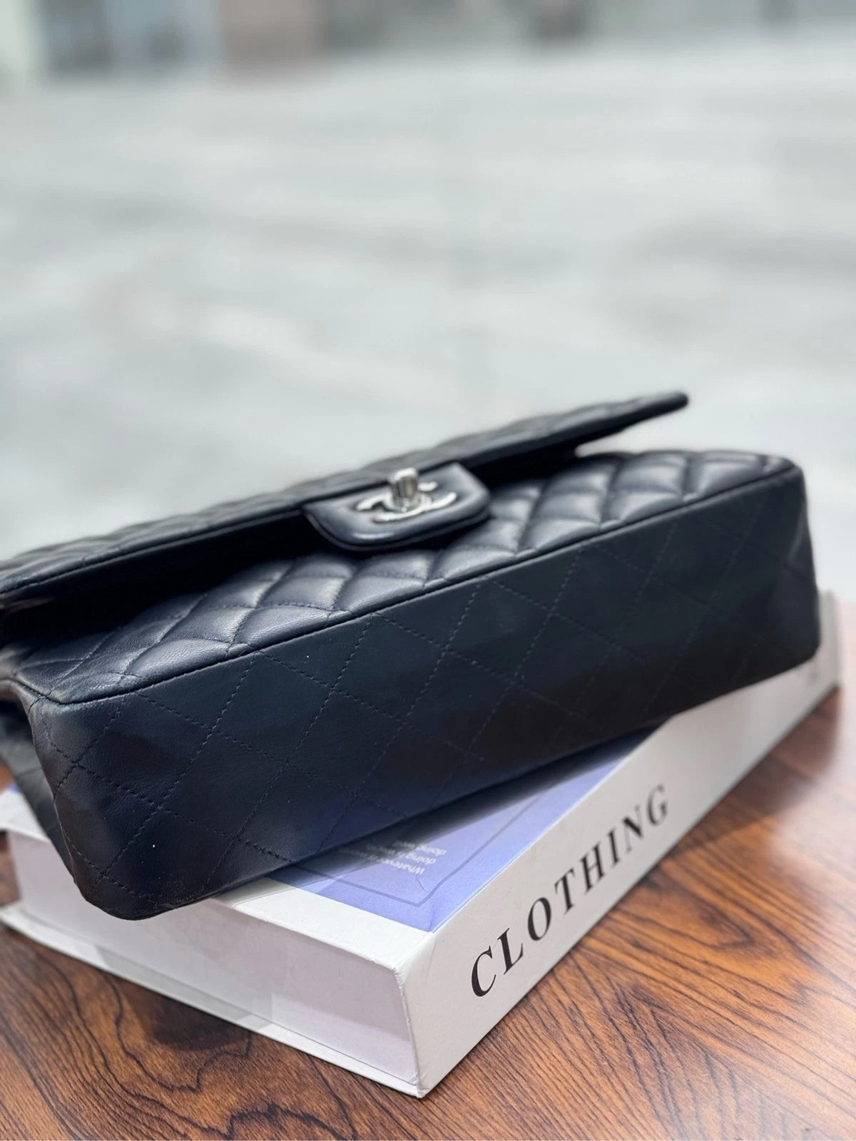 CHANEL Black Silver Lambskin Medium CF Shoulder Bag For Women Pre-owned