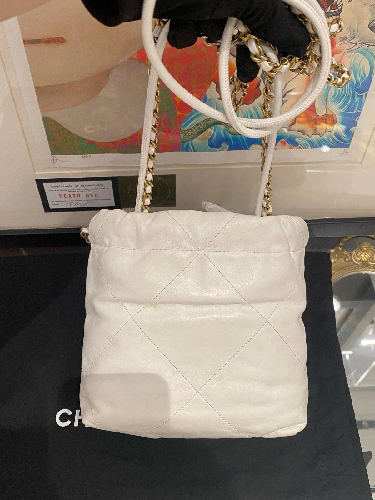 CHANEL 22Bag Mini White Gold Hardware Tote Shoulder Bag Women