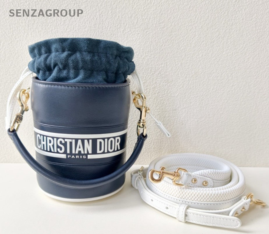 Christian Dior Vibe Mini Bucket Top Handle Bag Crossbody Blue Gold Women Classic