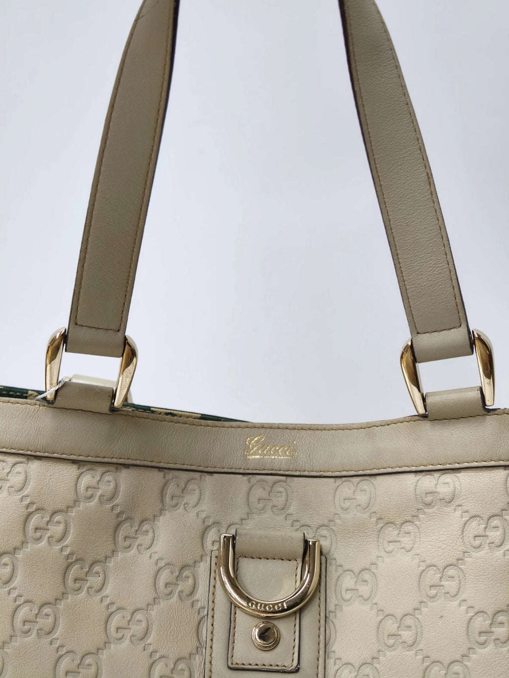 Gucci Abbey D-Ring Tote Handbag Shoulder Bag Ivory Gold Women Classic
