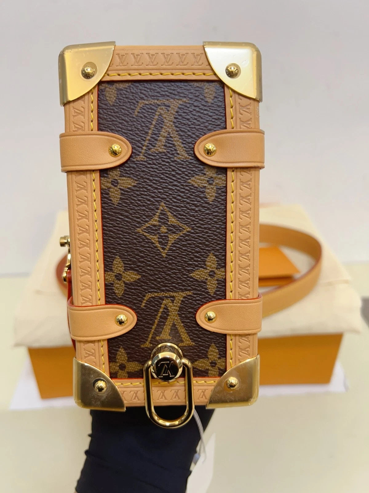 Louis Vuitton Side Trunk MM Monogram Top Handle Shoulder Bag Brown Gold