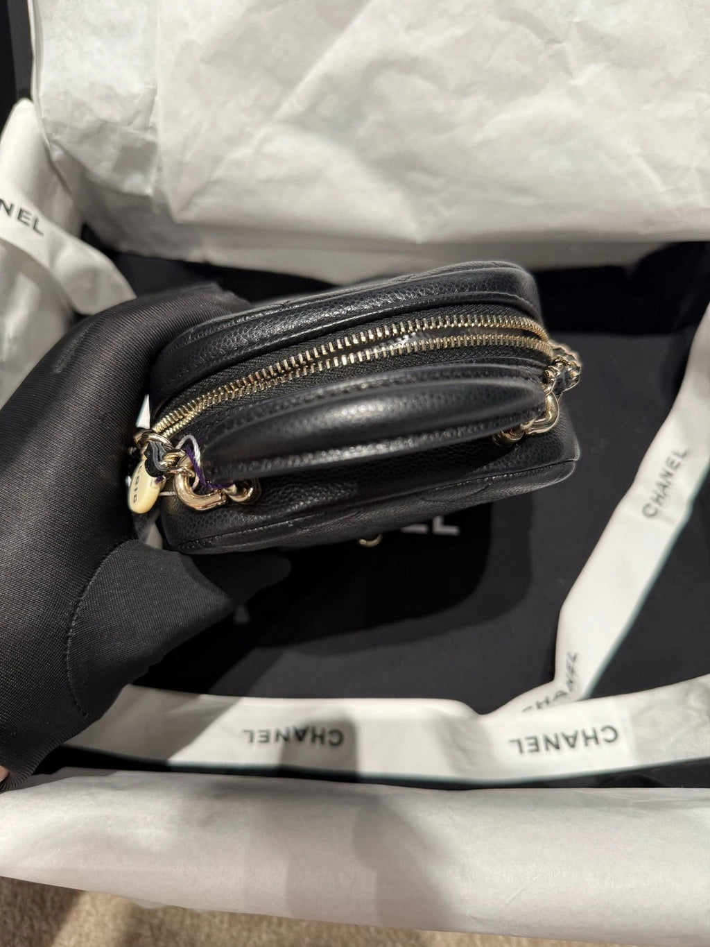 CHANEL Black Gold Caviar Leather Mini Backpack For Women