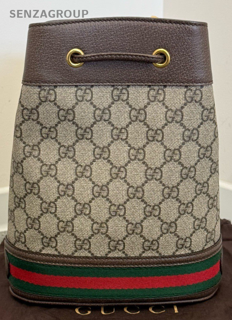 Gucci Ophidia GG Supreme Bucket Shoulder Bag Crossbody Beige Gold Women Classic