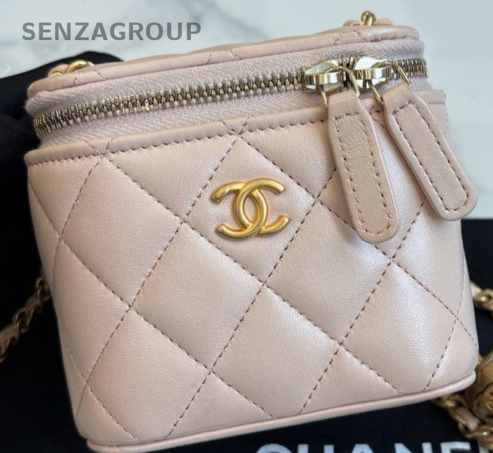 Chanel Mini Cosmetic Case Shoulder Crossbody Bag Women Light Pink