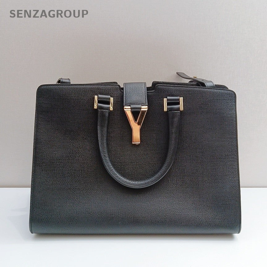 Saint Laurent Y Cabas 2Way Top Handle Bag Crossbody Black Gold Women Classic