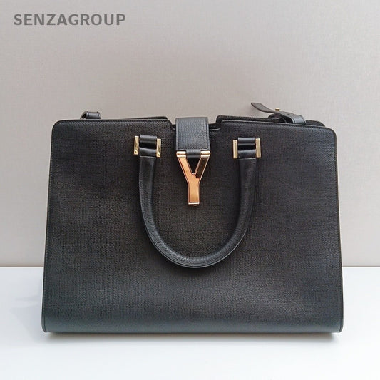 Saint Laurent Y Cabas 2Way Top Handle Bag Crossbody Black Gold Women Classic