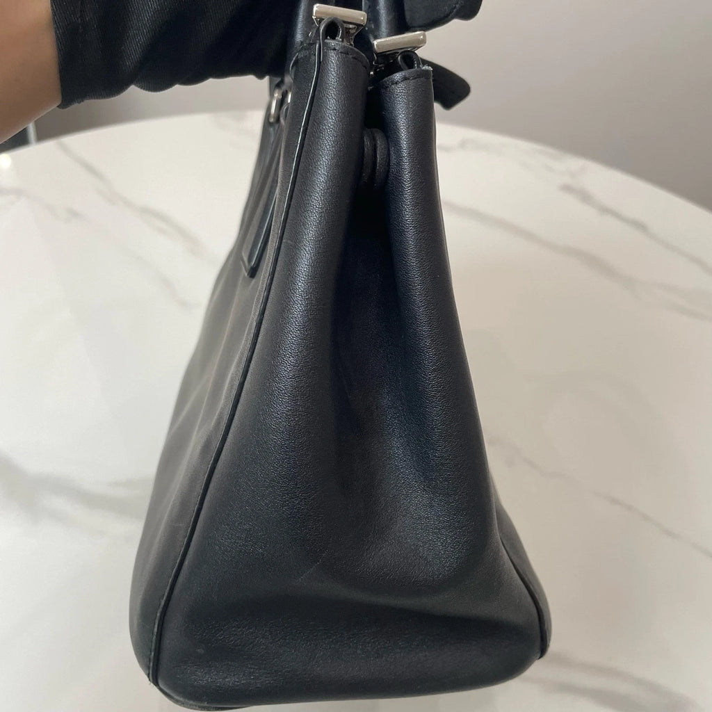 PRADA Black Medium Handbag With Triangle Metal Logo For Women