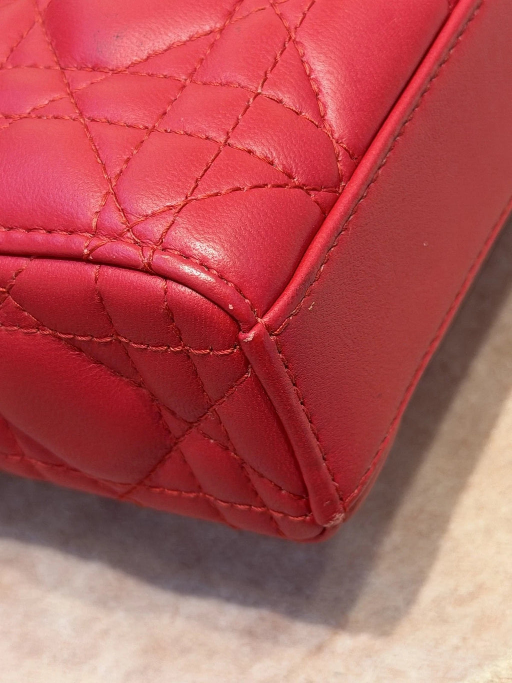 Christian Dior Lady Dior Cannage Top Handle Crossbody Red Gold Women Classic