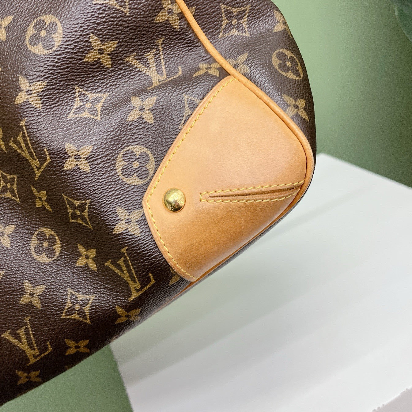 Louis Vuitton Monogram Tote Shoulder Bag Brown Gold Used Women Classic