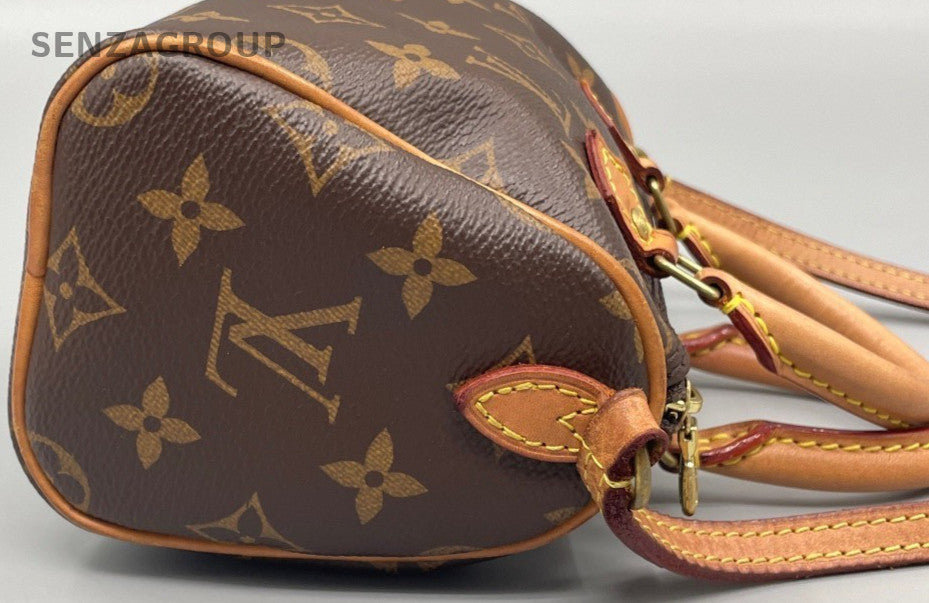 Louis Vuitton Speedy Nano Monogram Top Handle Bag Crossbody Brown Gold Women
