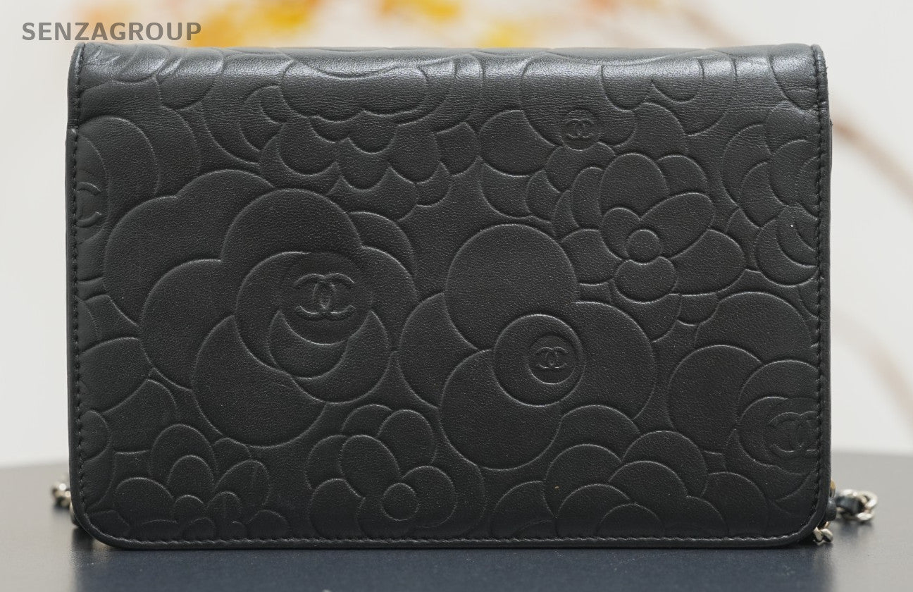 CHANEL Camellia Woc Chain Shoulder bag Crossbody Black Silver Women
