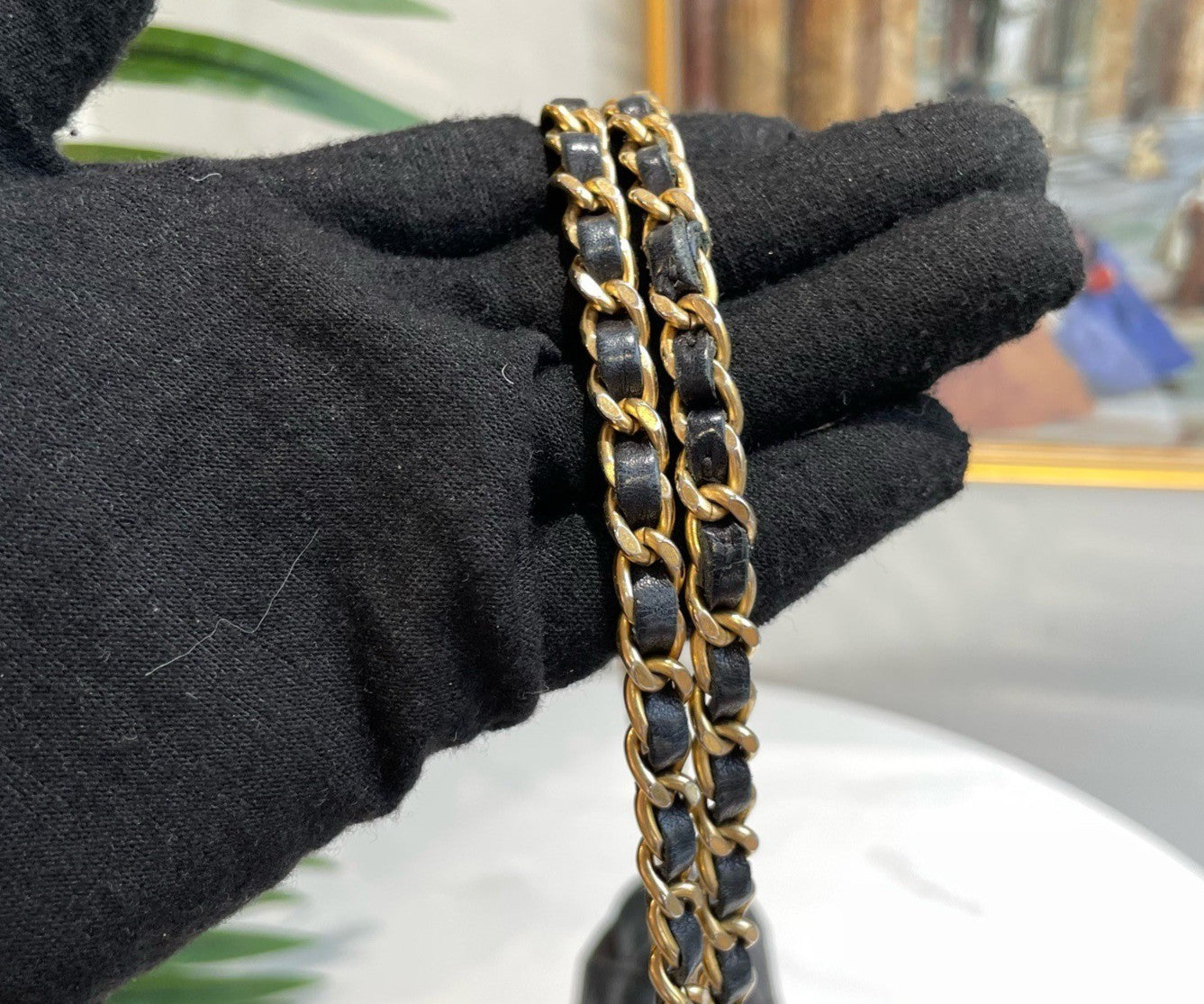 Chanel Classic Flap PM Chain Shoulder Bag Diamond Black Gold Used Women