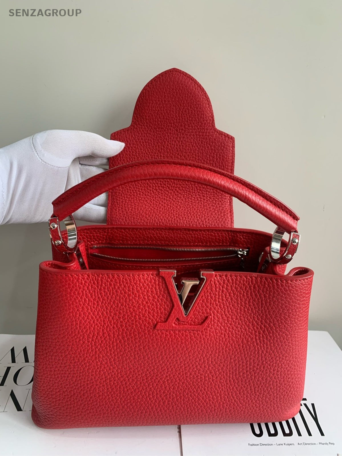 Louis Vuitton Capucines PM Top Handle 2way Shoulder Handbag Red Silver Women