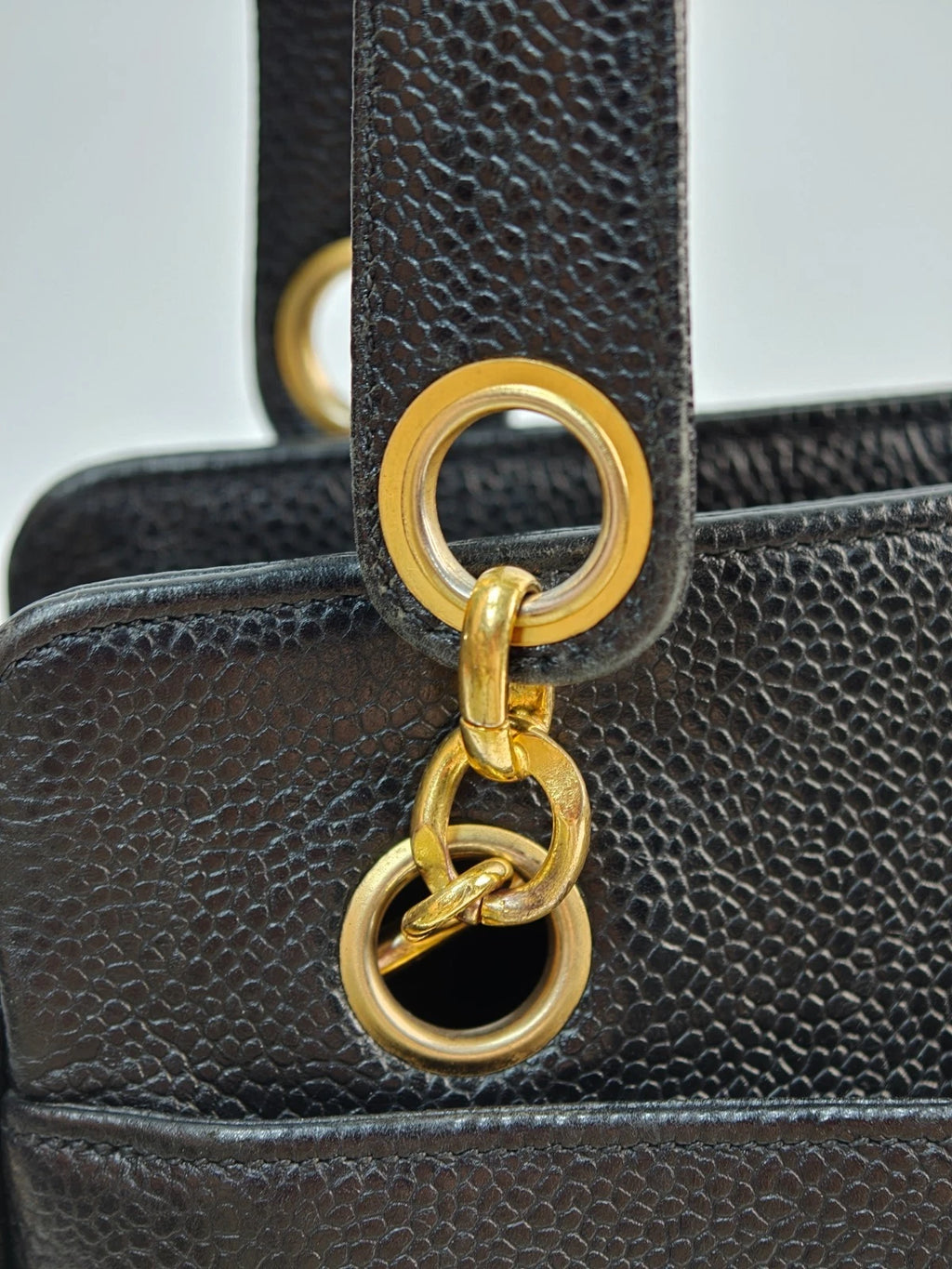 Chanel Vintage Tote Bag Shoulder Bag Black Gold Hardware Women Classic