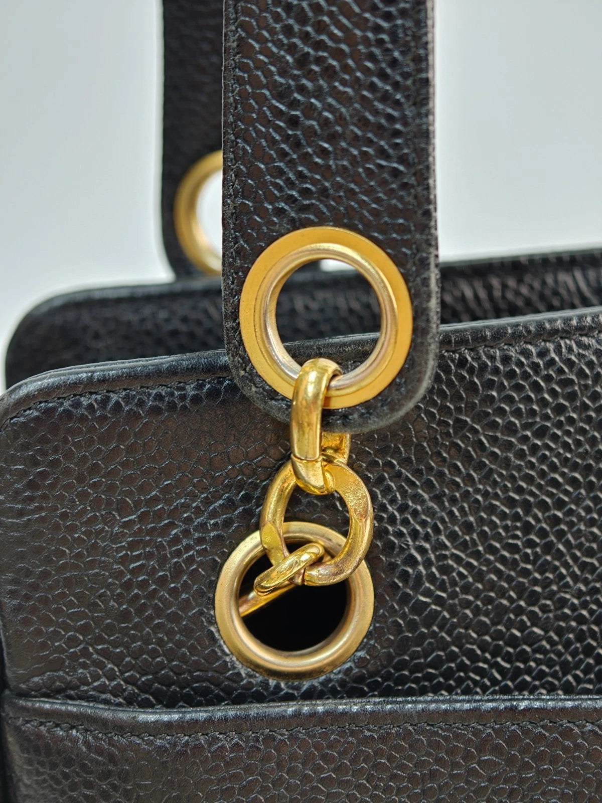 Chanel Vintage Tote Bag Shoulder Bag Black Gold Hardware Women Classic