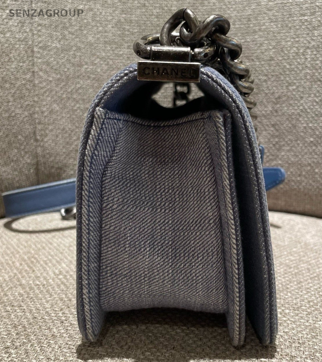 Chanel Leboy Chain Shoulder Bag Blue Silver Women Classic Fashion