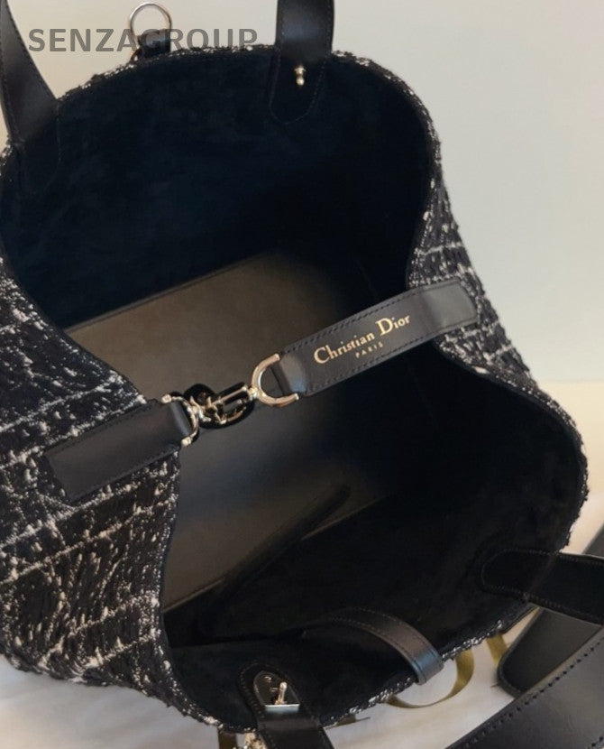 Christian Dior Toujours Tote Handbag Black Silver Used Women Classic Designer