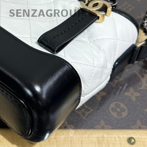 CHANEL LEBOY PM Diamond Pattern Chain Shoulder Bag White Black Women Classic