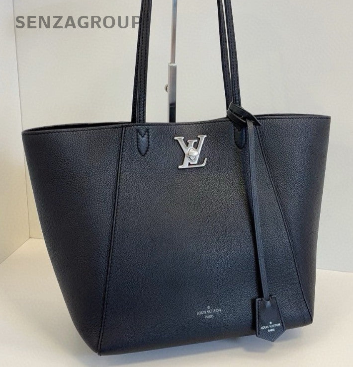 Louis Vuitton Lock Me Tote Shoulder Bag Black Silver Women Classic