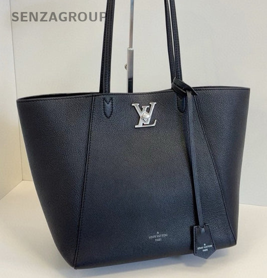 Louis Vuitton Lock Me Tote Shoulder Bag Black Silver Women Classic
