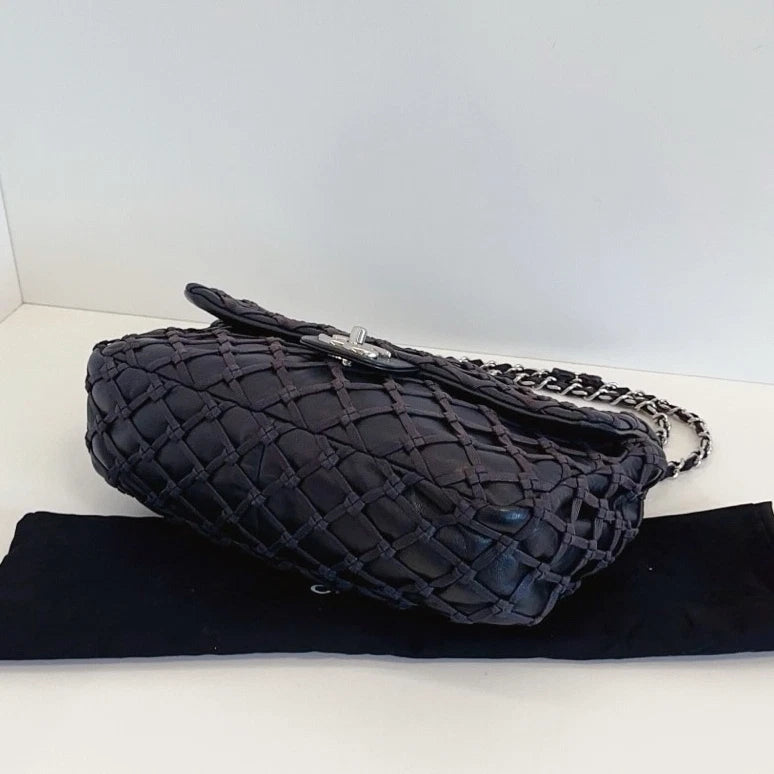 Chanel Classic Flap Jumbo Chain Shoulder Crossbody Black Silver Women